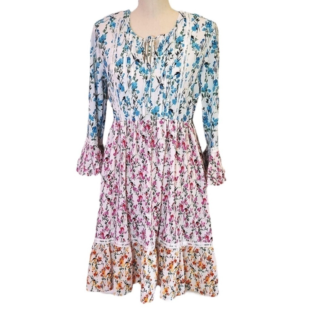 💟 2/$20 Maison Tara Ivory Multi-Color Floral Sheath Dress Size 8 NWOT